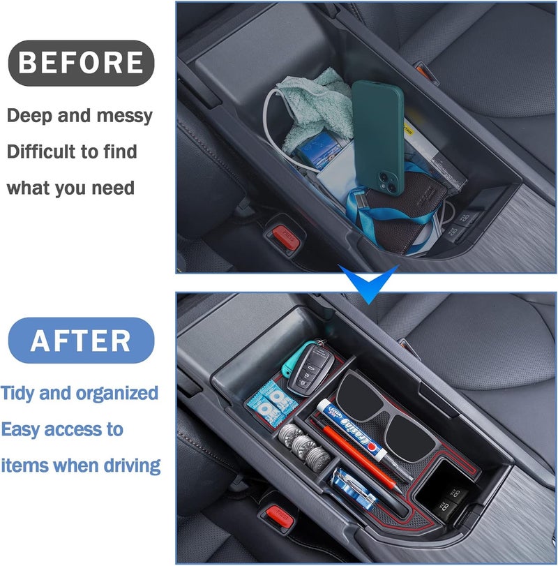 TOPINSTALL Red Center Console Organizer Compatible with 2018-2023 2024 Toyota Camry XLE XSE and 2020-2024 Camry LE SE with Dual USB Ports, Interior Accessories Armrest Tray Insert (Not for 2025) - Image 3